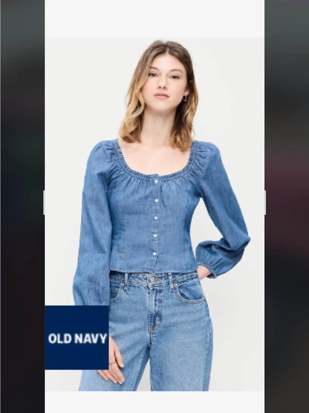 Old Navy Light Blue Denim Square Neck Button-Up Blouse